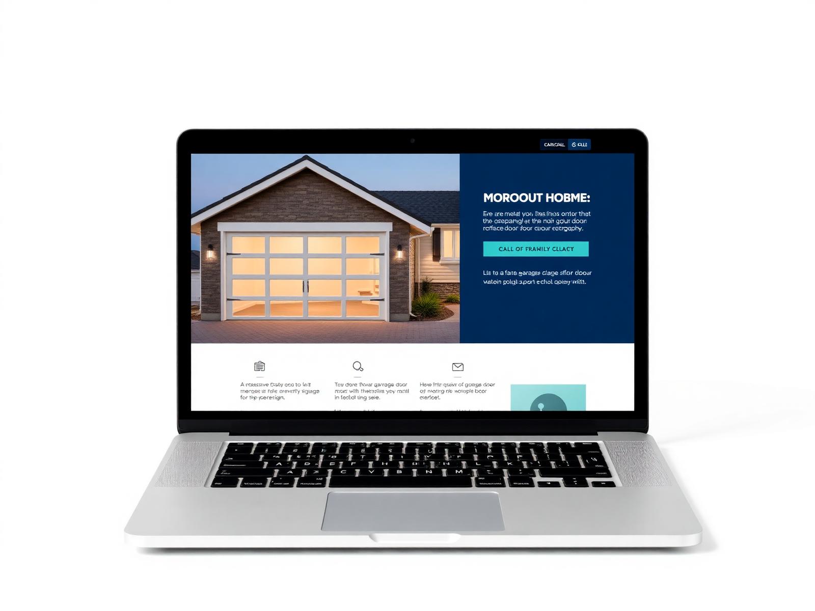 Modern garage door company website shown on a laptop